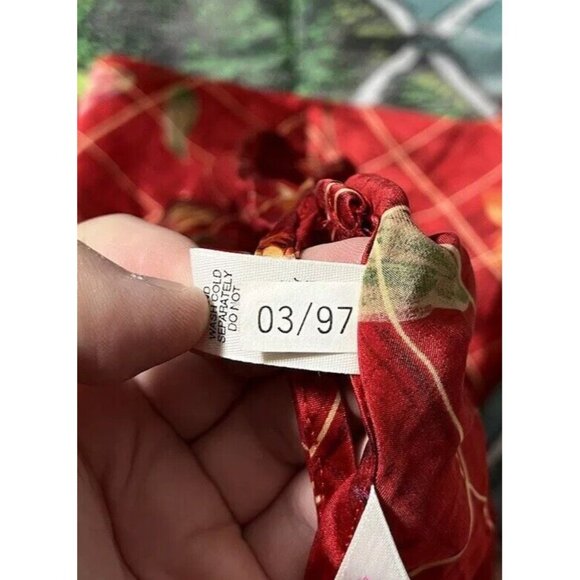 Vintage 90s Victoria's Secret L Red Floral Print 100% Silk Chemise Slip Dress - Picture 6 of 6